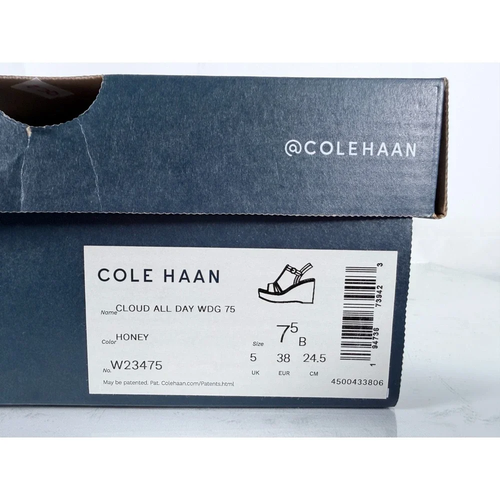 Womens Cole Haan Cloud All Day Wedge Honey Brown Leather Size‎ 7.5 M 4 inch heel